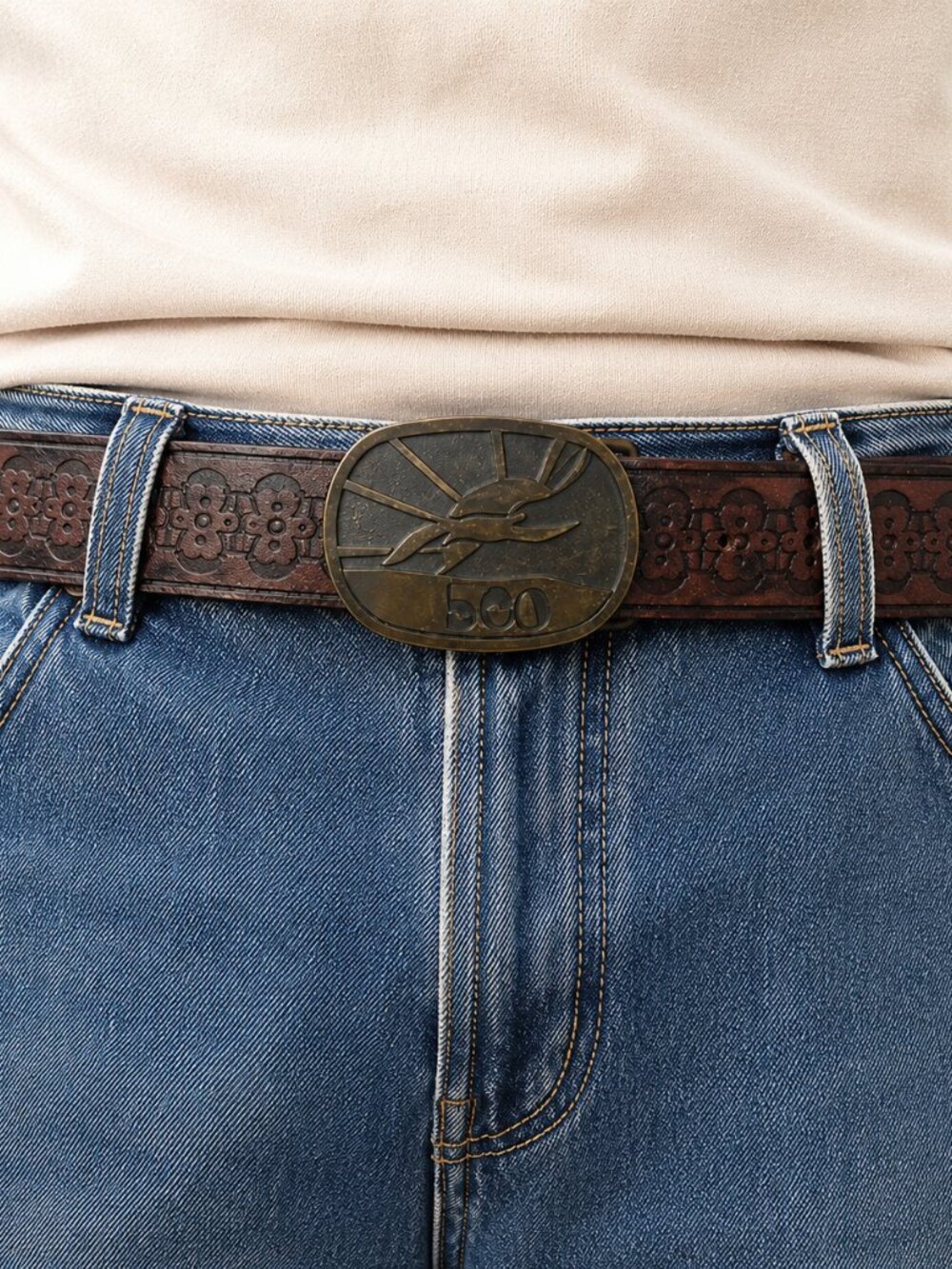 Vtg Y2k Hollister HCO retro seagull sun beach tooled leather mens belt